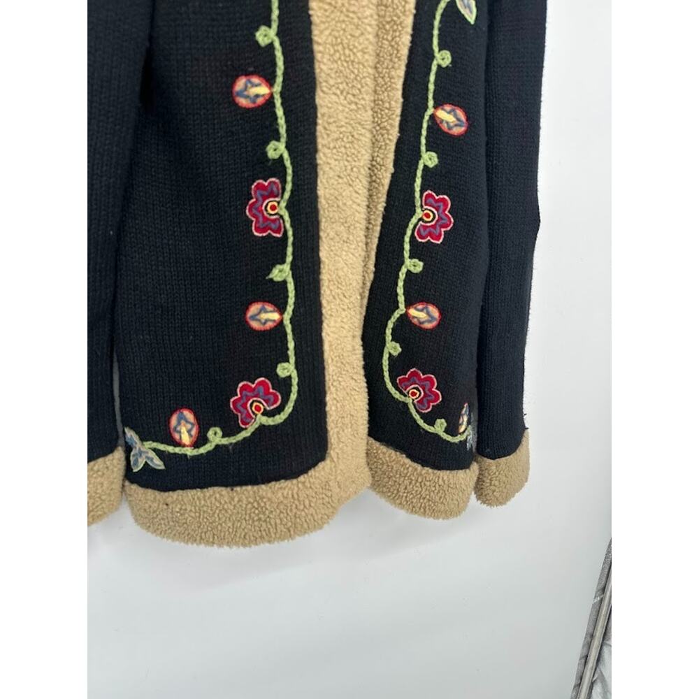 VTG Next Era Cardigan Long Sweater Women Large Wool Boho Sherpa Trim Embroidered - Picture 2 of 8